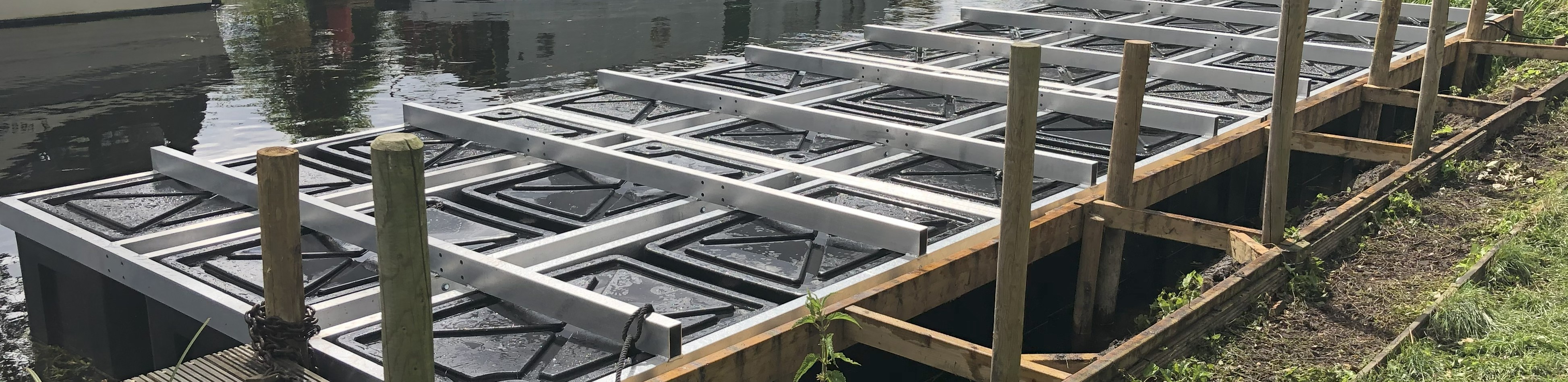 Modular aluminium and float pontoon base floating platform built in the UK
