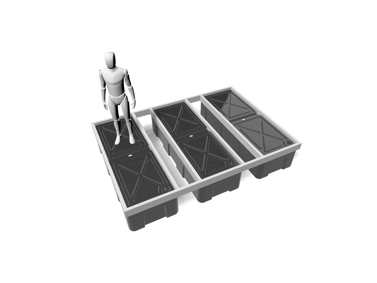 B150 strengthened modular pontoon base with deeper 150 mm aluminium beam, 3D render