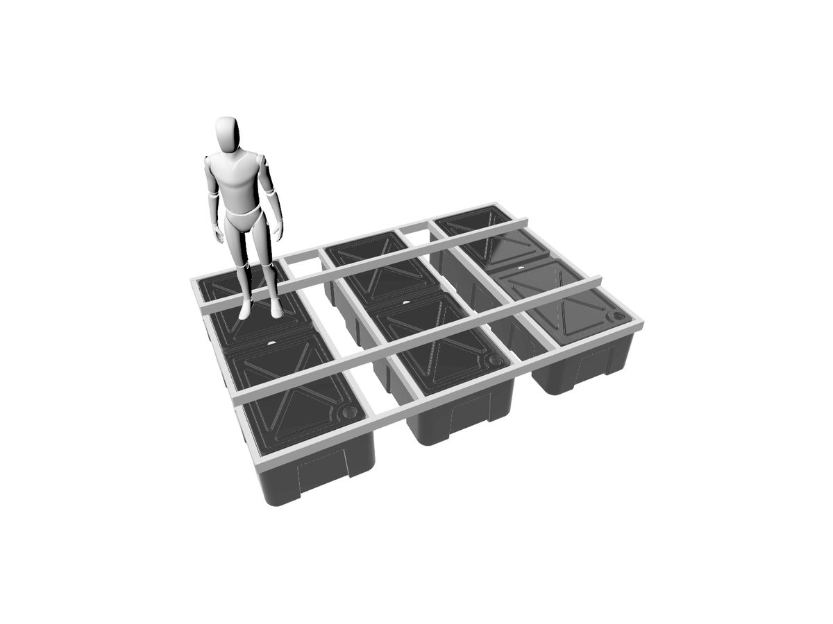 CB100 cross-beamed modular pontoon base for floating homes and houseboats, 3D render