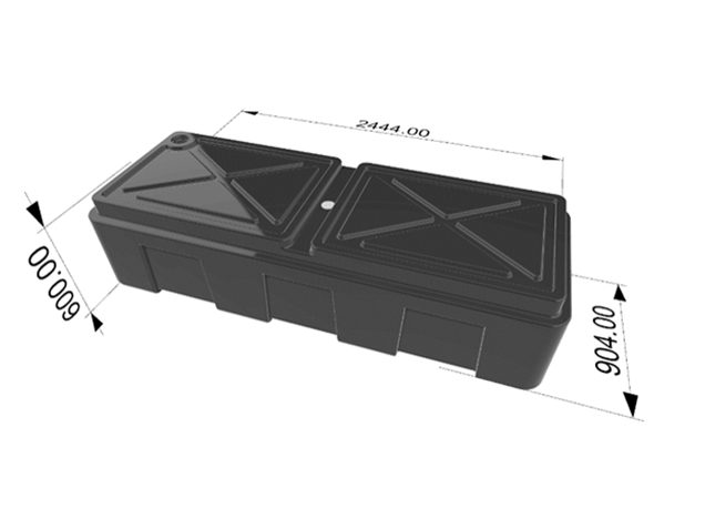 Cutlass Marine 400F foam-lined pontoon float, dimensioned drawing