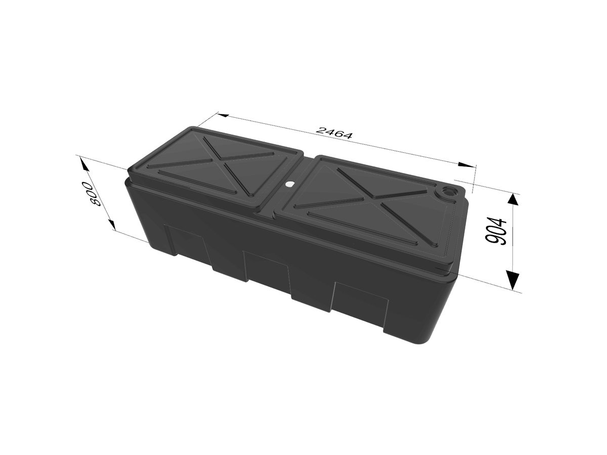 Cutlass Marine 600F foam-lined pontoon float, dimensioned drawing