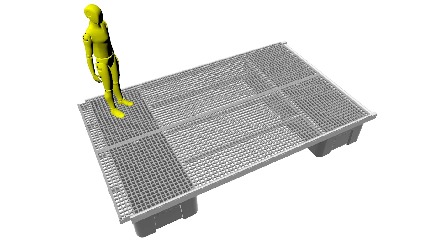 Catamaran spine pontoon module, two Cutlass floats, 3D render