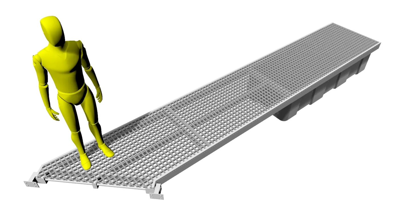 Mono finger berth pontoon raked at 45 degrees, 3D render