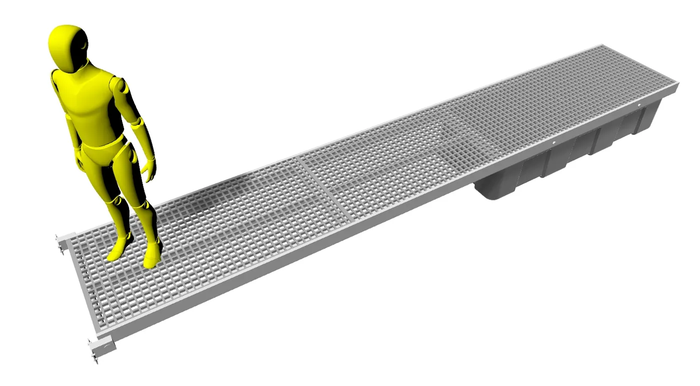 Mono finger berth pontoon at 90 degrees, single float, 3D render